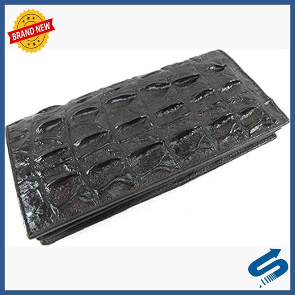 Genuine Crocodile Skin Leather Checkbook Wallet 11 Card Slots